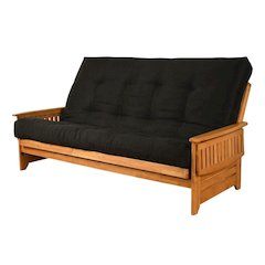 Linen Futon with Suede Black Cover and Support Frame for Lounge