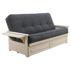 Blue Polyester Futon with Hinged Spring Mattress, Reversible