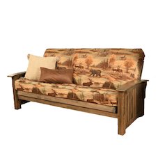 Light Brown Fabric Futon with Cushioned Mattress and Sturdy Frame