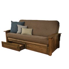 Washington Frame-Rustic Walnut Finish-Linen Cocoa Mattress-Storage Drawers