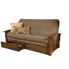 Washington Frame-Rustic Walnut Finish-Linen Stone Mattress-Storage Drawers