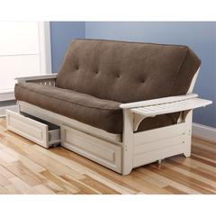 Phoenix Frame/Antique White Finish/Marmont Mocha Mattress/Storage Drawers