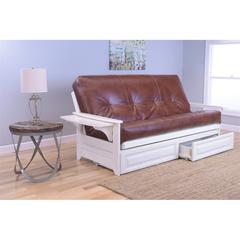 Phoenix Frame-Antique White Finish-Oregon Trail Saddle Mattress-Storage Drawers