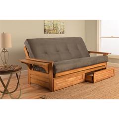 Phoenix Frame-Butternut Finish-Suede Gray Mattress-Storage Drawers