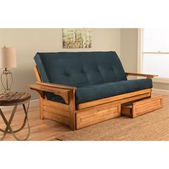 Phoenix Frame-Butternut Finish-Suede Navy Mattress-Storage Drawers