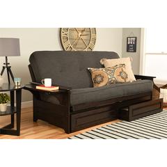 Phoenix Frame-Espresso Finish-Linen Charcoal  Mattress-Storage Drawers