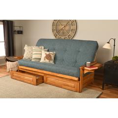 Phoenix Frame Queen-Butternut Finish-Linen Aqua Mattress-Storage Drawers
