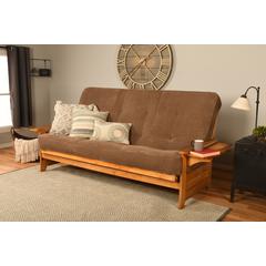 Gray fabric futon with wooden frame, 86-inch length, versatile sleep solution