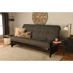 Espresso-Finished Futon Frame with 80x60 Mattress and Upholstered Comfort