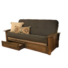 Washington Frame-Rustic Walnut Finish-Linen Charcoal Mattress-Storage Drawers