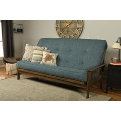 Tucson Queen Frame-Rustic Walnut Finish-Linen Aqua Mattress