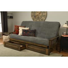 Tucson Queen Frame-Rustic Walnut Finish-Marmont Thunder Mattress-Storage Drawers