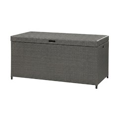 Weathered Gray Wicker Storage Bin for Outdoor Use with Anti-Tip Hardware