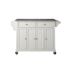 White and Gray Kitchen Cart with Granite Top and Storage Space