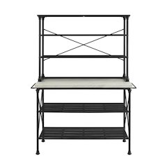 Matte Black Kitchen Island and Hutch Set with Anti-Tip Safety Features