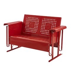 Red outdoor loveseat glider with anti-tip mechanism and comfortable seating