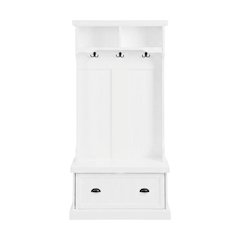 Wood hall tree with storage bench and coat hooks for entryway