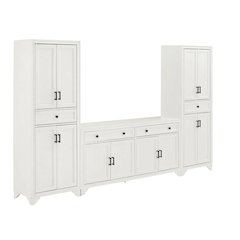 3-Piece Sideboard and Pantry Storage Set in White with Anti-Tip Mechanism