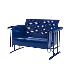 Navy Metal Patio Glider Bench – Outdoor Seating for Two with Retro Charm