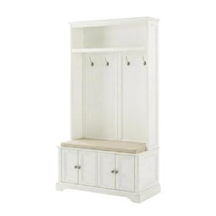 White Hall Tree, MDF Particle Board, Coat Hooks, Wide Entryway Organizer