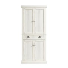 White kitchen pantry cabinet with anti-tip safety feature, sturdy construction