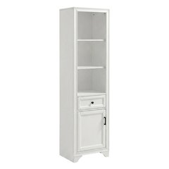 White linen cabinet with anti-tip hardware and sturdy construction