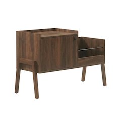 Vintage-inspired ecord player cabinet with vinyl storage and sleek finish