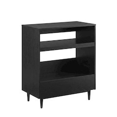 Wooden Record Player Stand with Vinyl Storage and Cable Management