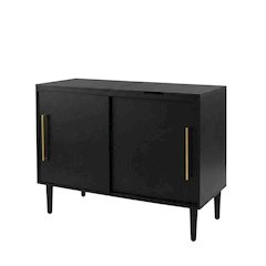 Black Large Record Player Cabinet, MDF Rubberwood Vinyl Console