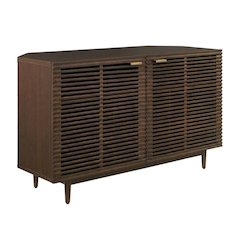 Corner record player cabinet with vinyl storage in wood finish and modern design