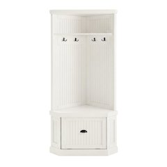 Distressed White Hall Tree with Anti-Tip Hardware and Storage Space