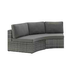 Gray Outdoor Wicker Round Sectional Sofa with Cushions and Sturdy Frame