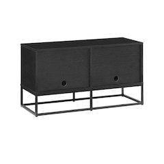Black Record Player Stand, MDF Steel Industrial Vinyl Console