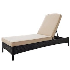 Outdoor Wicker Chaise Lounge Sand and Brown with Cushioned Seat for Relaxation