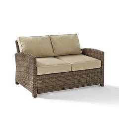 Outdoor Wicker Loveseat in Sand/Weathered Brown with Weather-Resistant Material