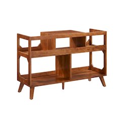 Brown Large Walnut Record Player Stand, Wide Vinyl Storage Console