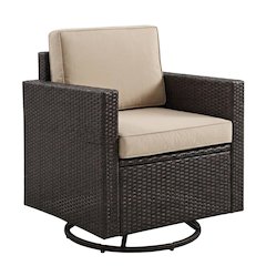 Sand/Brown Wicker Outdoor Swivel Rocker Chair with Cushions