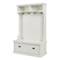 Distressed White Hall Tree with Anti-Tip Hardware and Sturdy Construction