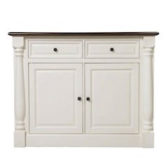 White sideboard with anti-tip mechanism and sturdy build, modern storage
