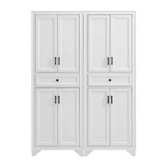 Distressed White Pantry Cabinets with Anti-Tip Mechanism and Floor Clearance