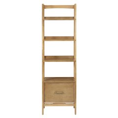 Small acorn wood etagere with multiple shelves and anti-tip hardware
