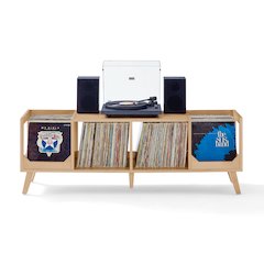 Asheville Low Record Player Stand With Vinyl Storage Natural