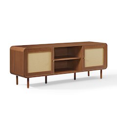 Nora Modern Record Player Cabinet With Vinyl Storage, Rattan Turntable Stand