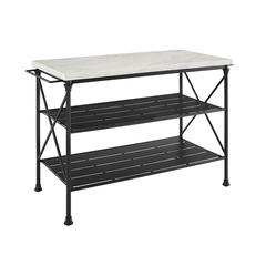 Elegant White Marble Kitchen Island with Sturdy Matte Black Steel Base