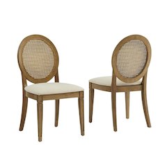 Cane-Back Dining Chair Set with Upholstered Seats and Creme Finish