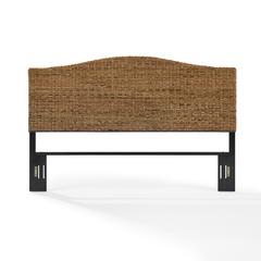 Elegant Brown King Size Headboard with Coastal Banana Leaf Weave Design