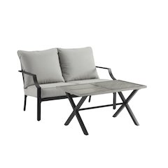 Black Metal Frame with Gray Cushions 2 Piece Patio Set with Loveseat Table