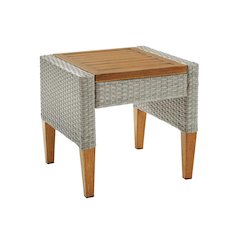 Gray Outdoor Wicker Side Table with Steel Frame for Patio Use