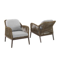 Light Brown Wicker Outdoor Patio Chairs Set of 2 with Cushions for Porch