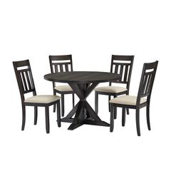 Hayden 5-Piece Round Dining Table Set For 4 - Table & 4 Slat Back Chairs